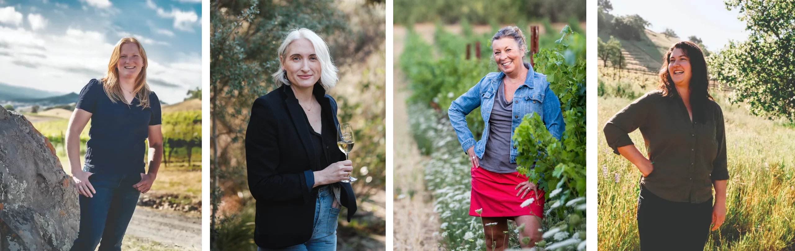 Heidi Bridenhagen MacRostie Winemaker; Kimberlee Nicholls, Markham Winemaker; Kate Payne Brown, Argyle Winemaker; and Abigail Estrada, TEXTBOOK Winemaker; Women Led Wineries-Square-Graphic
